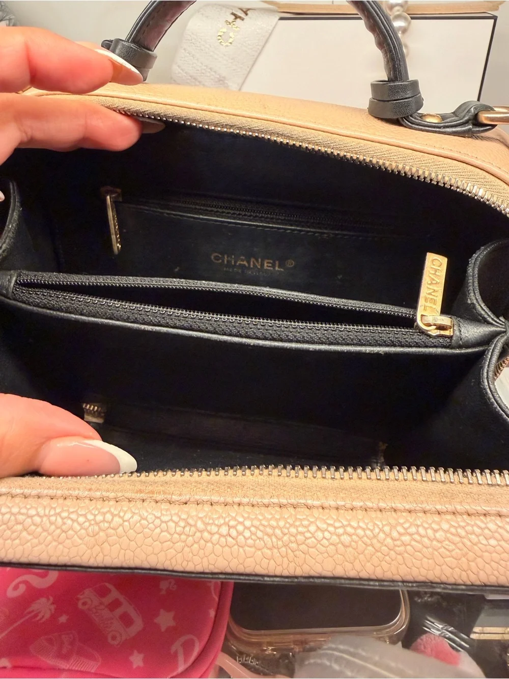 CHANEL Quilted Vanity Medium Bag in Beige and Black